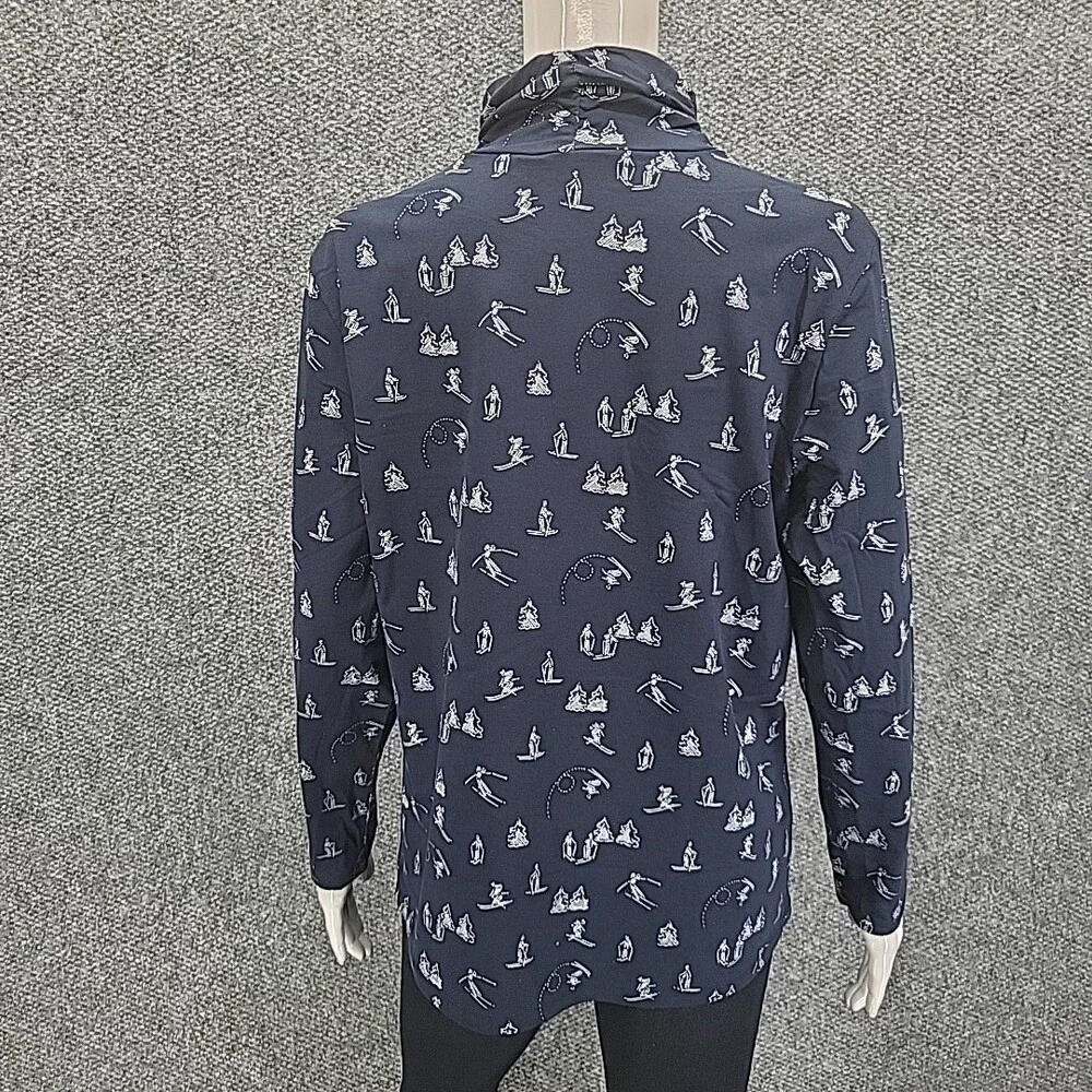 Christopher & Banks Womens Printed Turtleneck Top Petite Large Size Navy Shirt - Picture 6 of 10